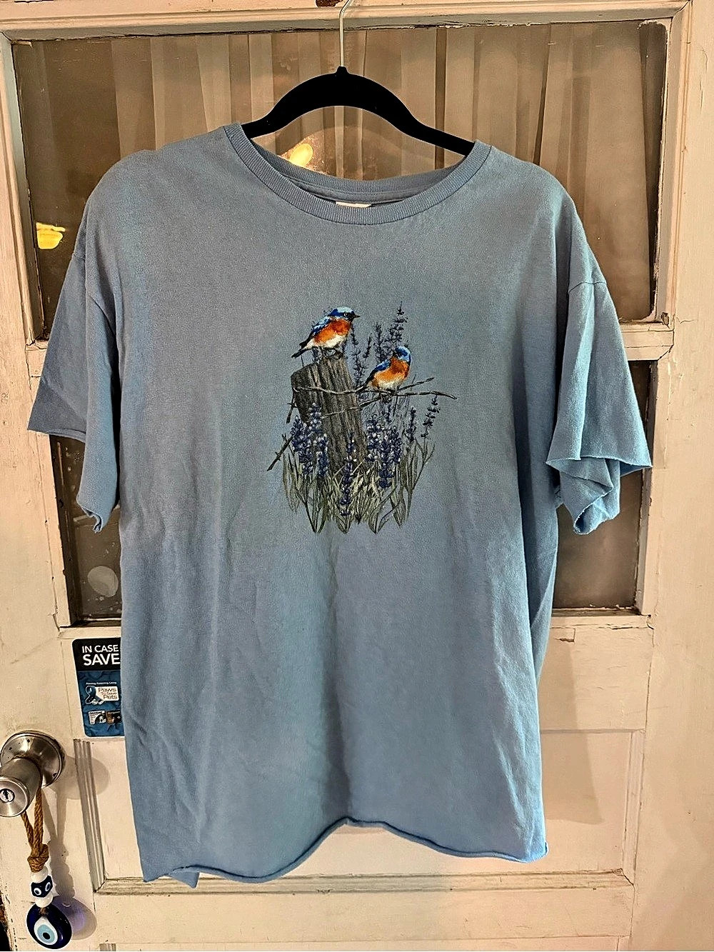Embroidered Bird Graphic Tee in Blue